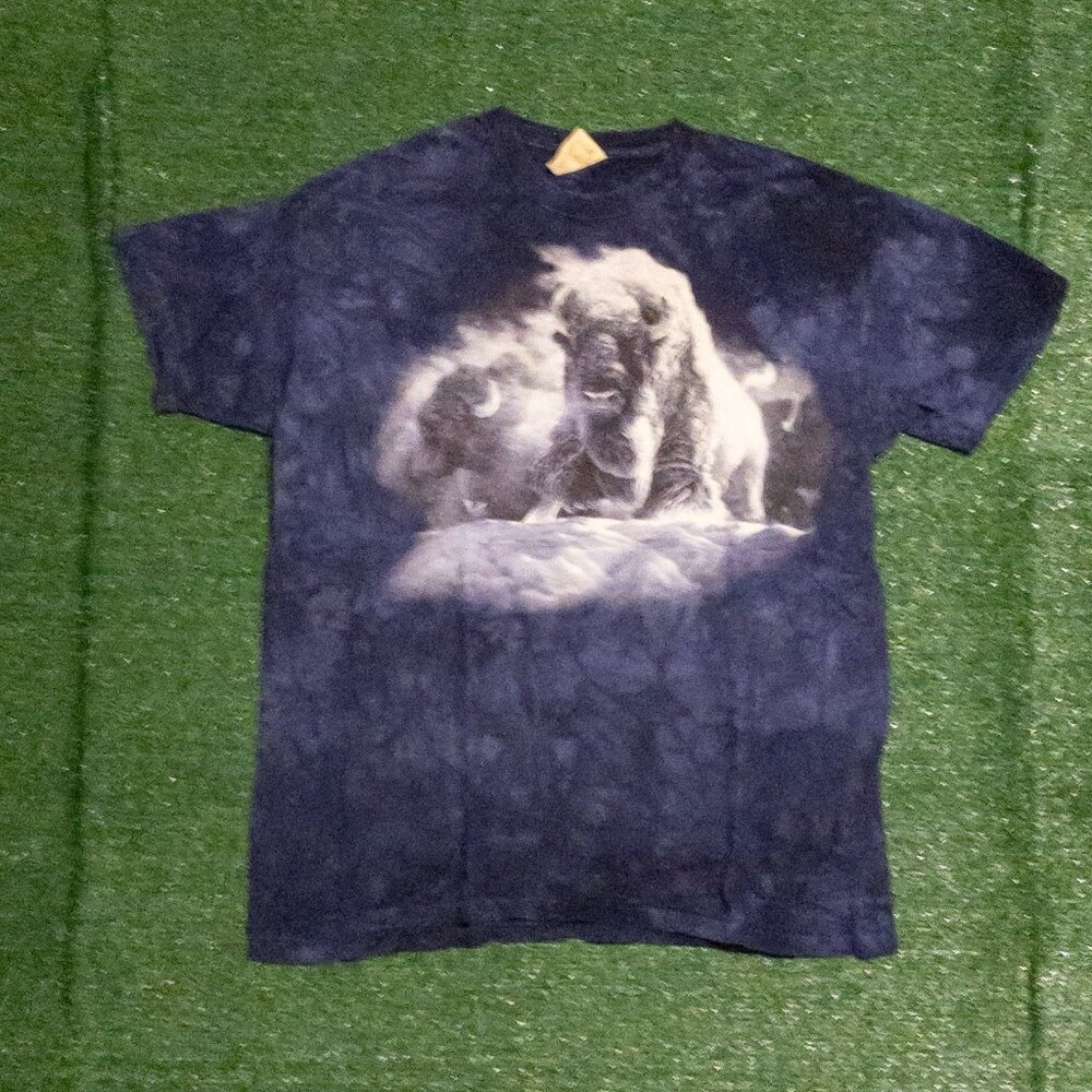 VINTAGE 1999 THE MOUNTAIN GRAY BUFFALO BLUE TIE DYE MENS T SHIRT NATURE SZ XXL